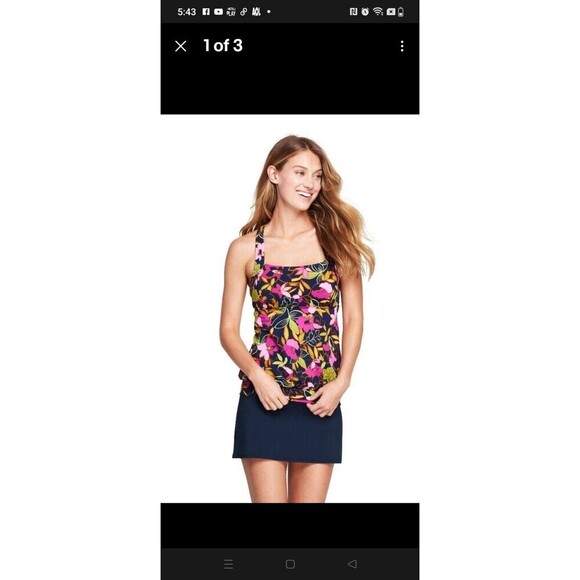 LANDS' END Tankini Swim Top Size 16W 10 Deep Sea Jungle Print Blouson  Blue - Picture 4 of 6